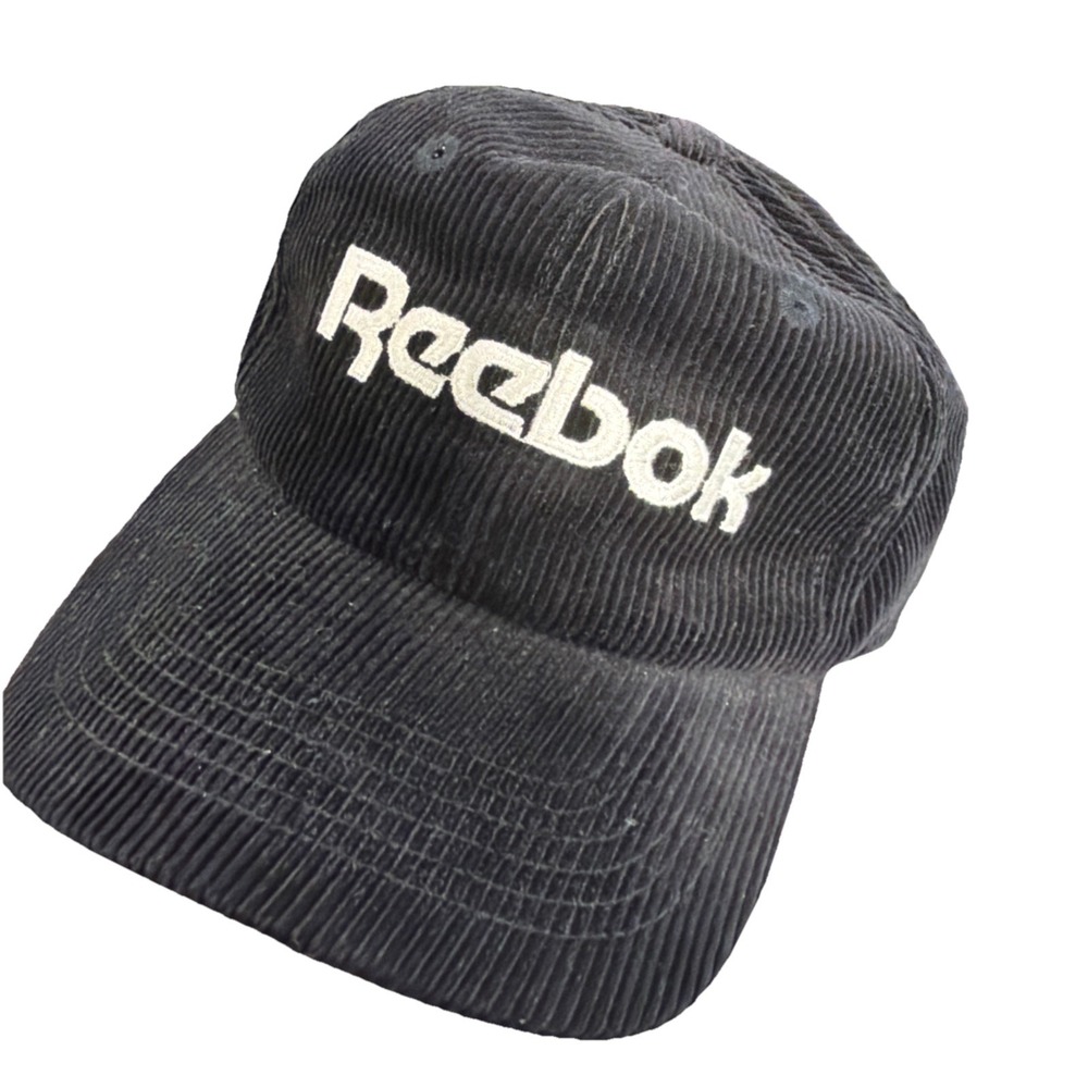 Vintage 90s‎ Reebok Black Corduroy Adjustable LG Cotton Sports Cap Hat